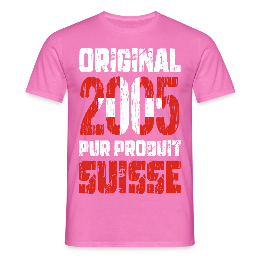 T-shirt Homme - Anniversaire 20 Ans - Original 2005 - Pur produit Suisse - rose