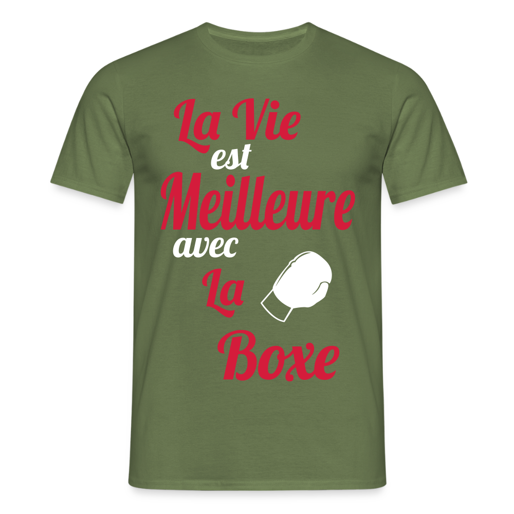 T-shirt Homme - La vie est meilleure avec la Boxe - vert militaire
