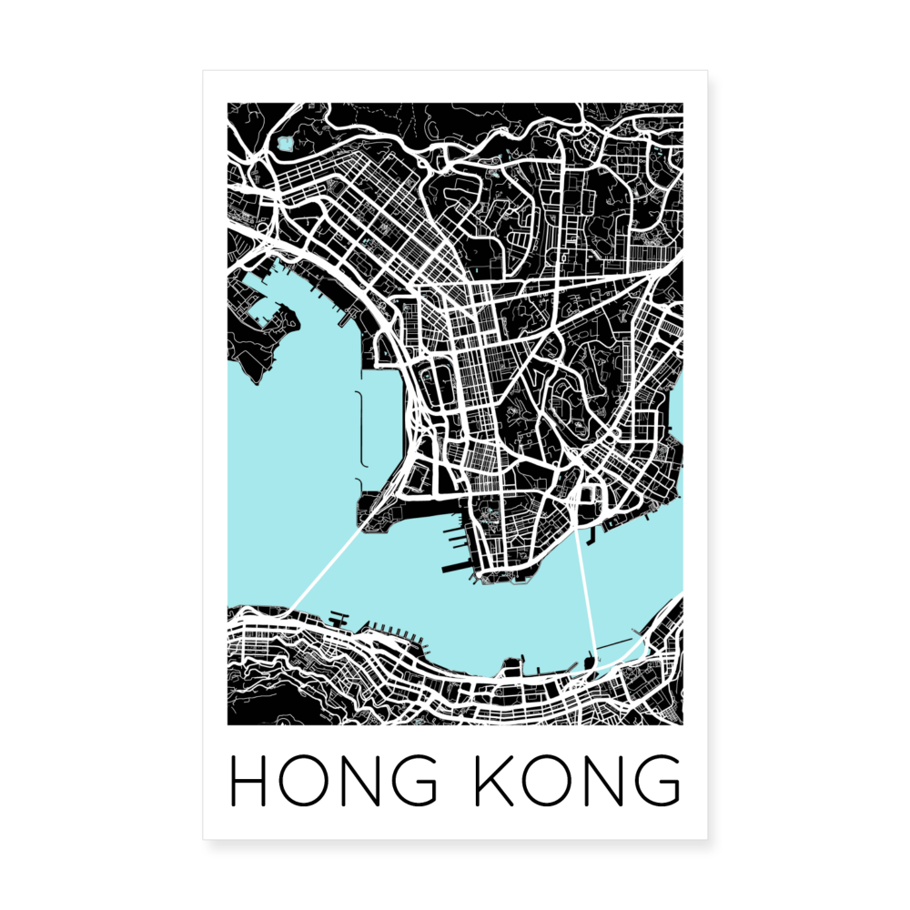 Poster Hong Kong - Plan Hong Kong - 20 x 30 cm - blanc