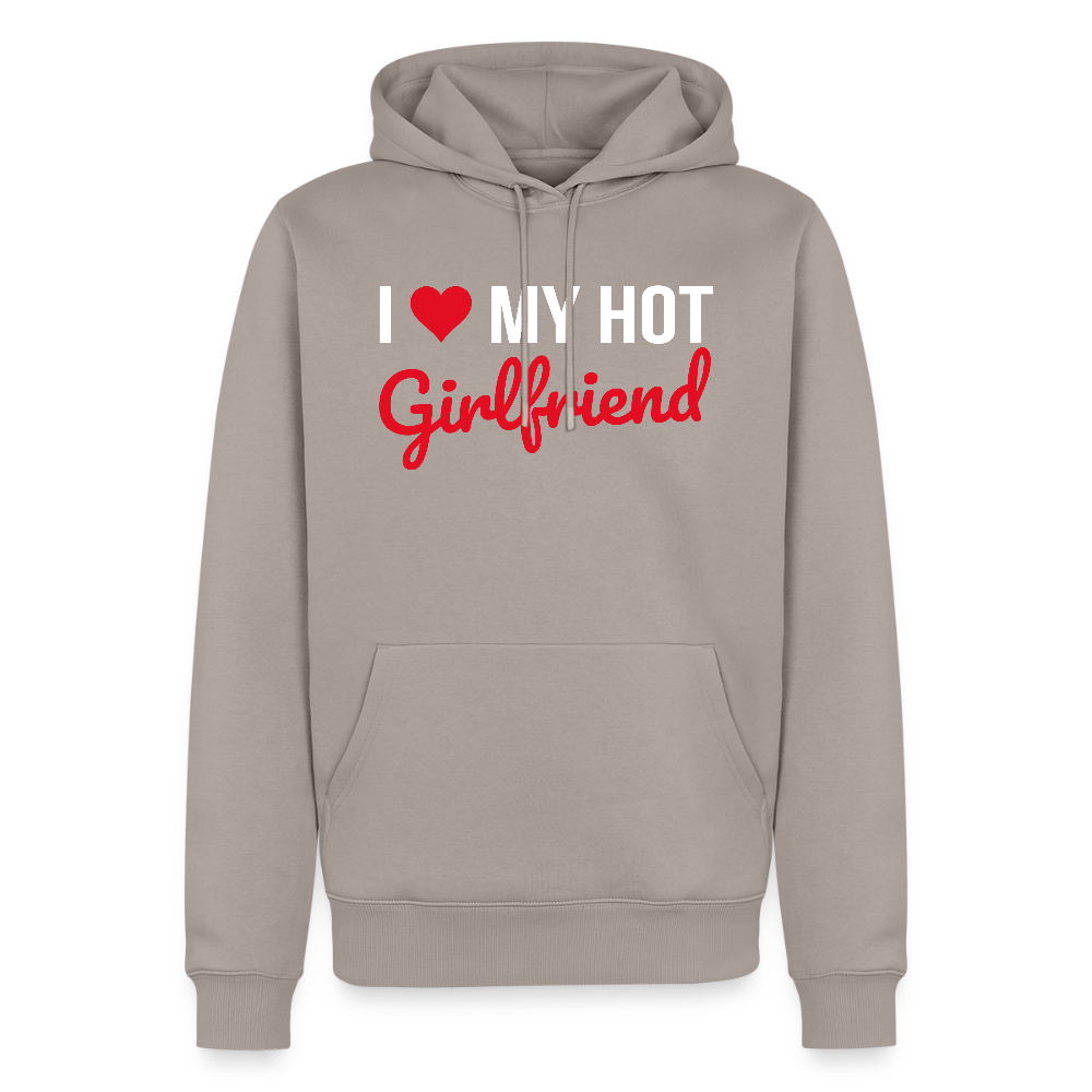 Sweat à Capuche Premium Bio Homme “I Love My Hot Girlfriend” – Idée cadeau Saint-Valentin - taupe