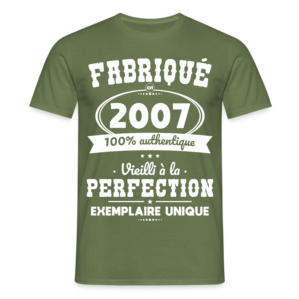 T-shirt Homme - Anniversaire 18 Ans - Fabriqué en 2007 - vert militaire