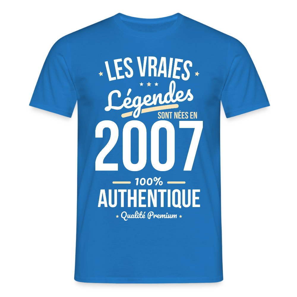 T-shirt Homme - Anniversaire 18 Ans - Les vraies Légendes sont nées en 2007 - bleu royal