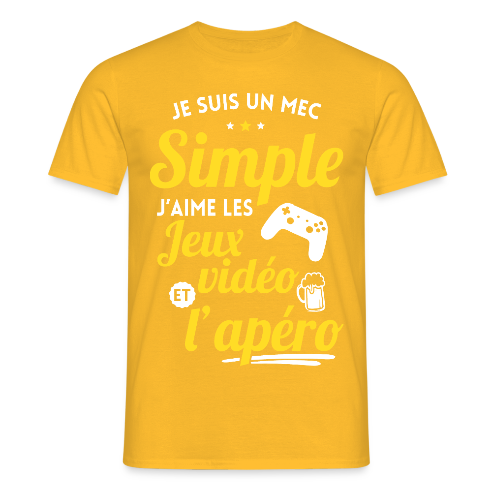 T-shirt Homme - J'aime les jeux vidéo et l'apéro - jaune