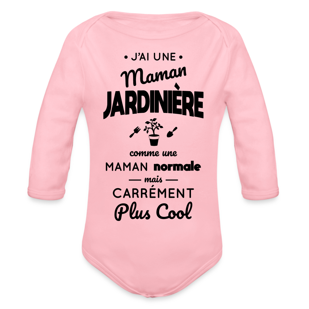 Body Bébé bio manches longues - J'ai une maman jardinière - rose clair