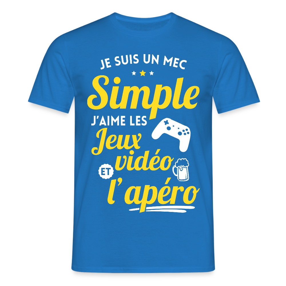 T-shirt Homme - J'aime les jeux vidéo et l'apéro - bleu royal