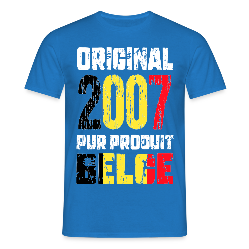 T-shirt Homme - Anniversaire 18 Ans - Original 2007 - Pur produit Belge - bleu royal