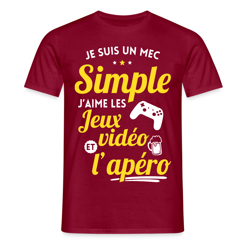 T-shirt Homme - J'aime les jeux vidéo et l'apéro - rouge brique