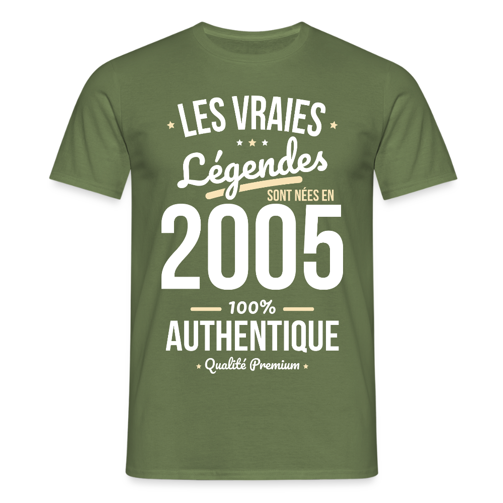 T-shirt Homme - Anniversaire 20 Ans - Les vraies Légendes sont nées en 2005 - vert militaire