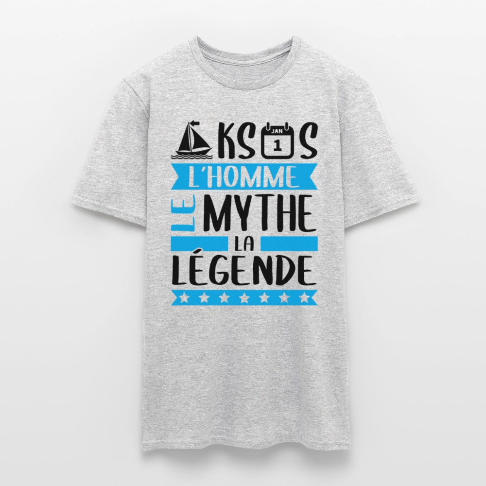 T-shirt homme coloris clair Maxence en rébus – L’homme, le mythe, la légende - gris chiné