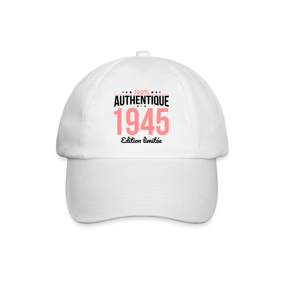Casquette classique - Anniversaire 80 Ans - 100% Authentique 1945 - blanc/blanc