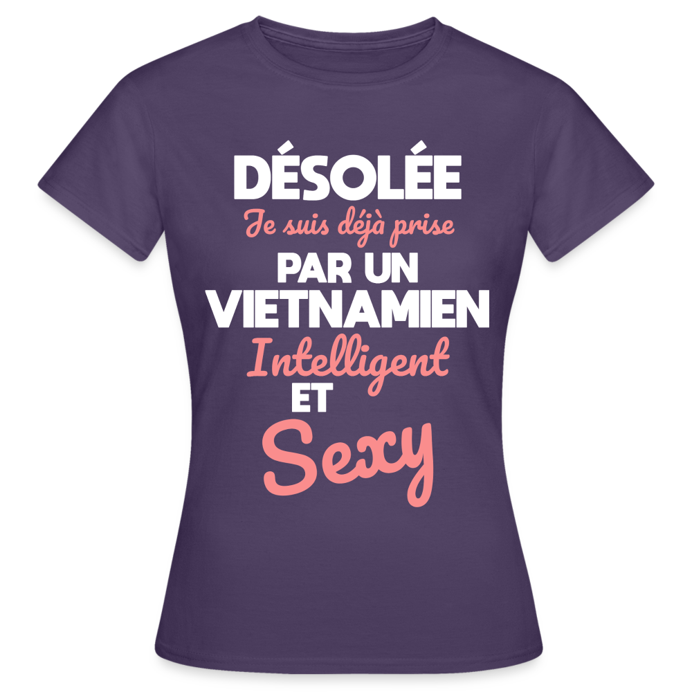 T-shirt Femme - Je suis déjà prise par un Vietnamien intelligent et sexy - violet foncé