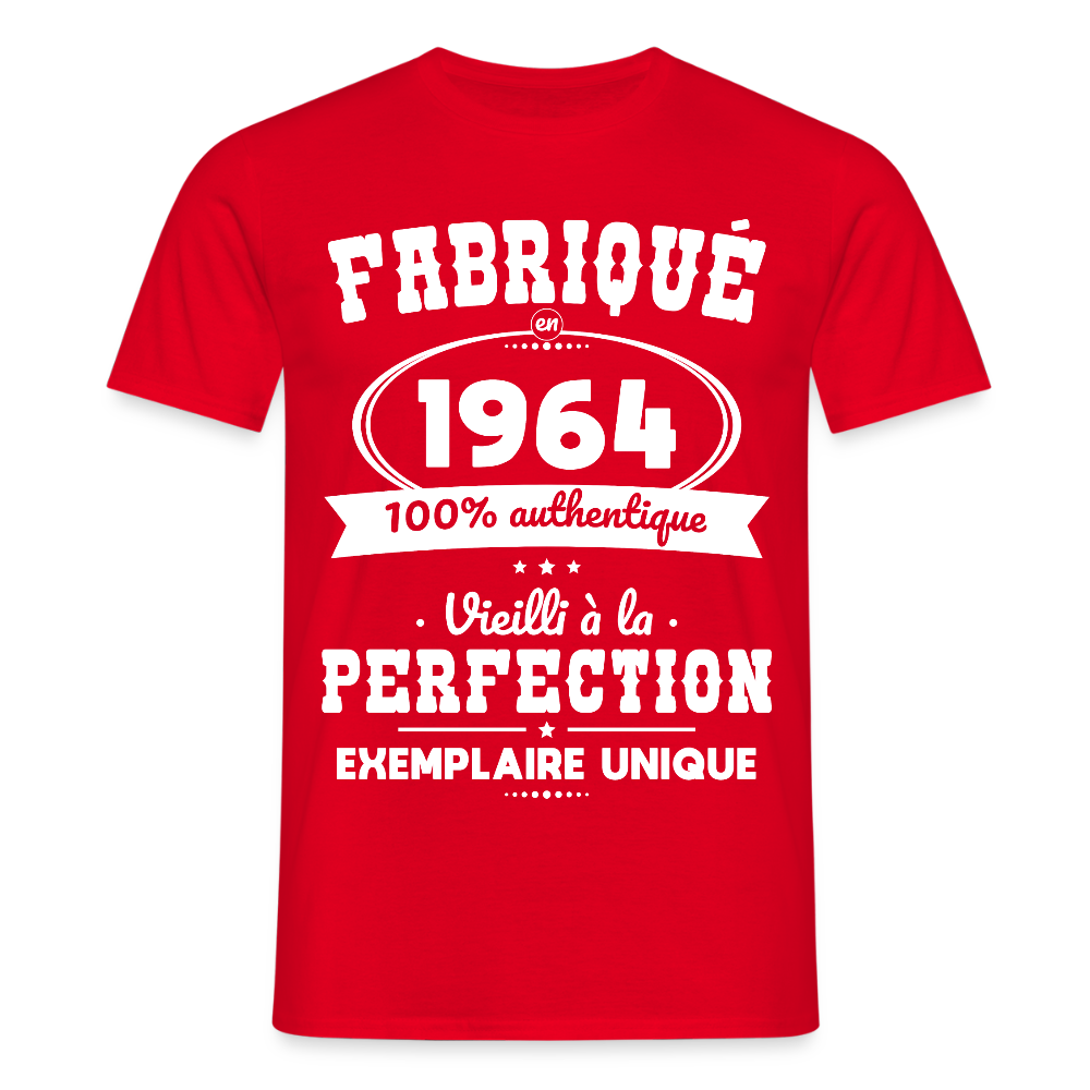 T-shirt Homme - Anniversaire 61 Ans - Fabriqué en 1964 - rouge