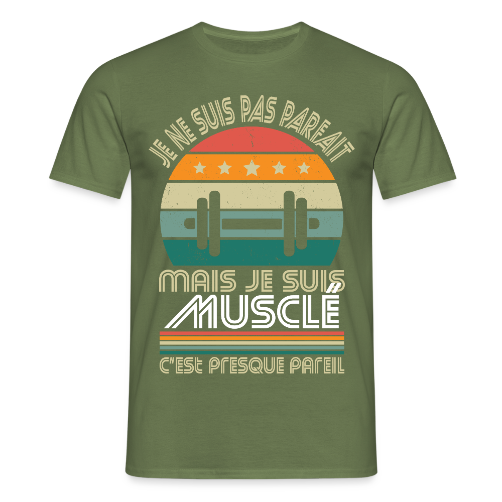 T-shirt Homme - Je ne suis pas parfait mais je suis Musclé - vert militaire
