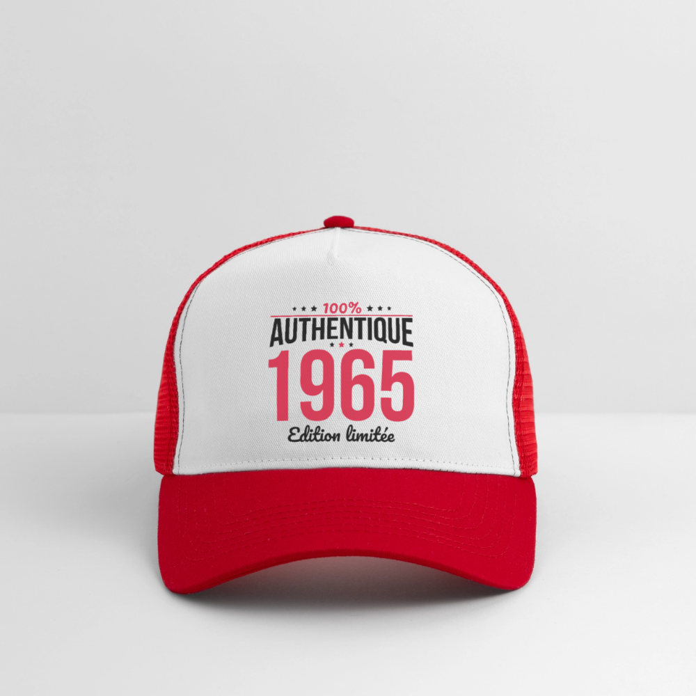 Casquette Trucker - Anniversaire 60 Ans - 100% Authentique 1965 - blanc/rouge