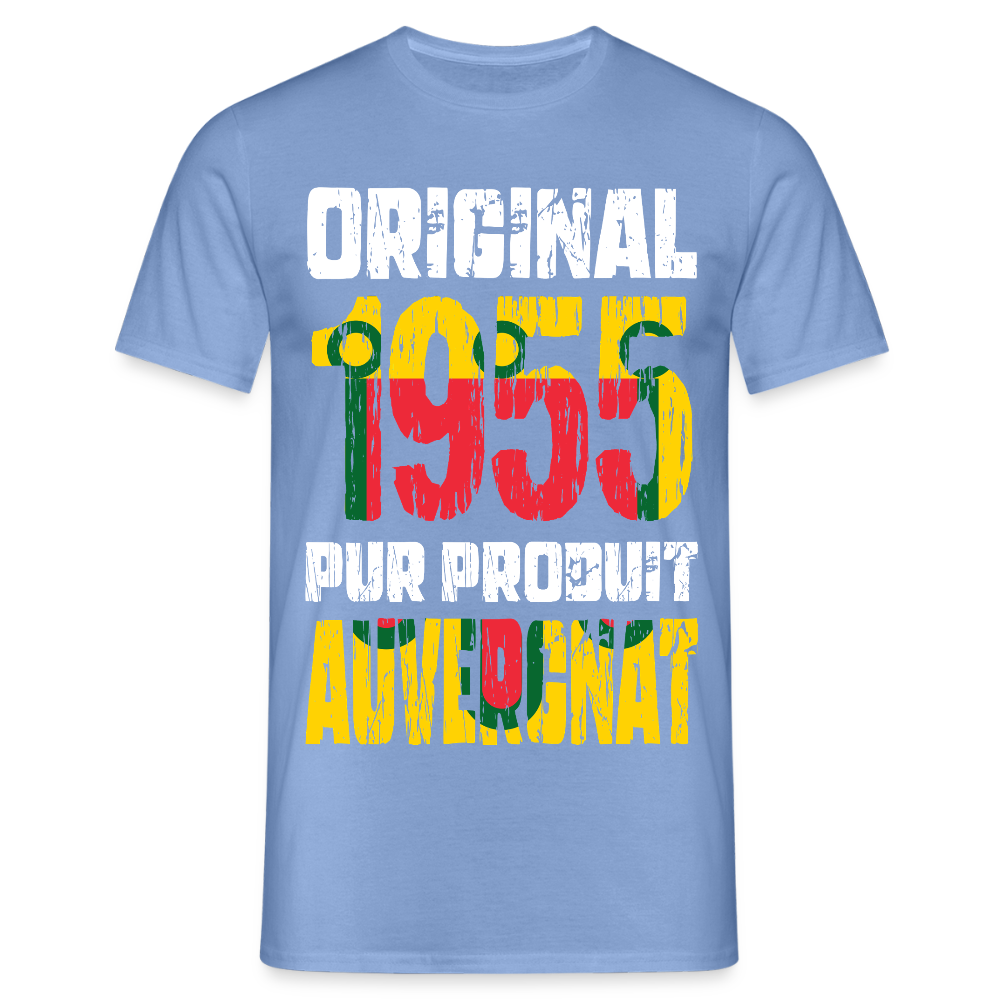 T-shirt Homme - Anniversaire 70 Ans - Original 1955 - Pur produit Auvergnat - carolina blue