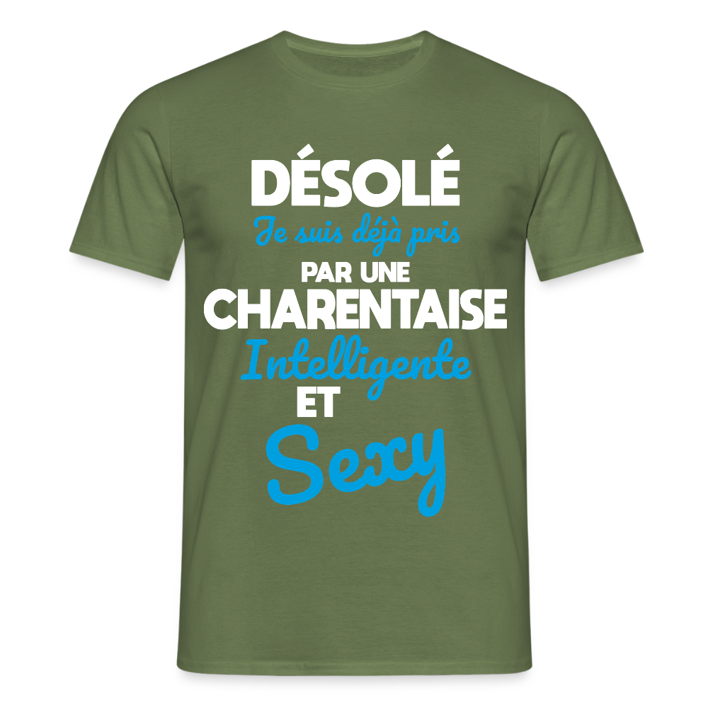 T-shirt Homme - Je suis déjà pris par une Charentaise intelligente et sexy - vert militaire