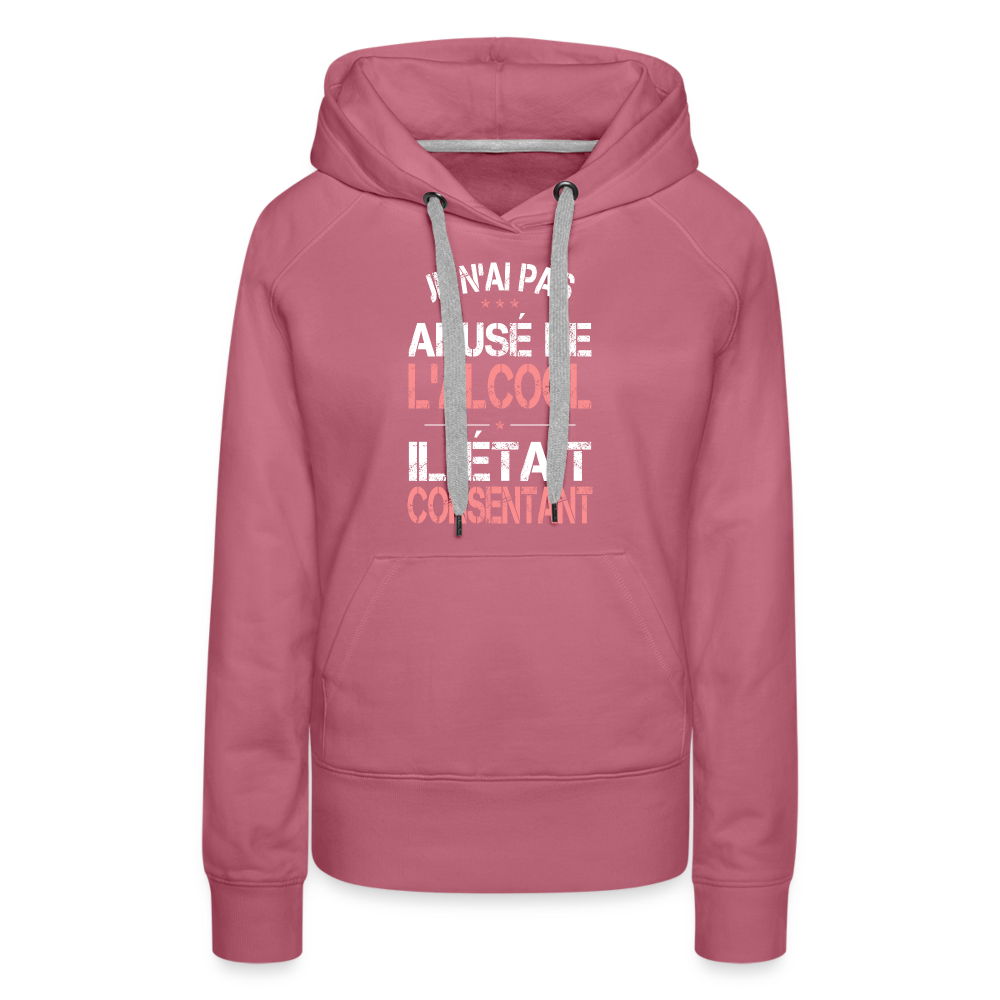 Sweat à capuche Premium Femme - Je n'ai pas abusé de l'alcool - mauve