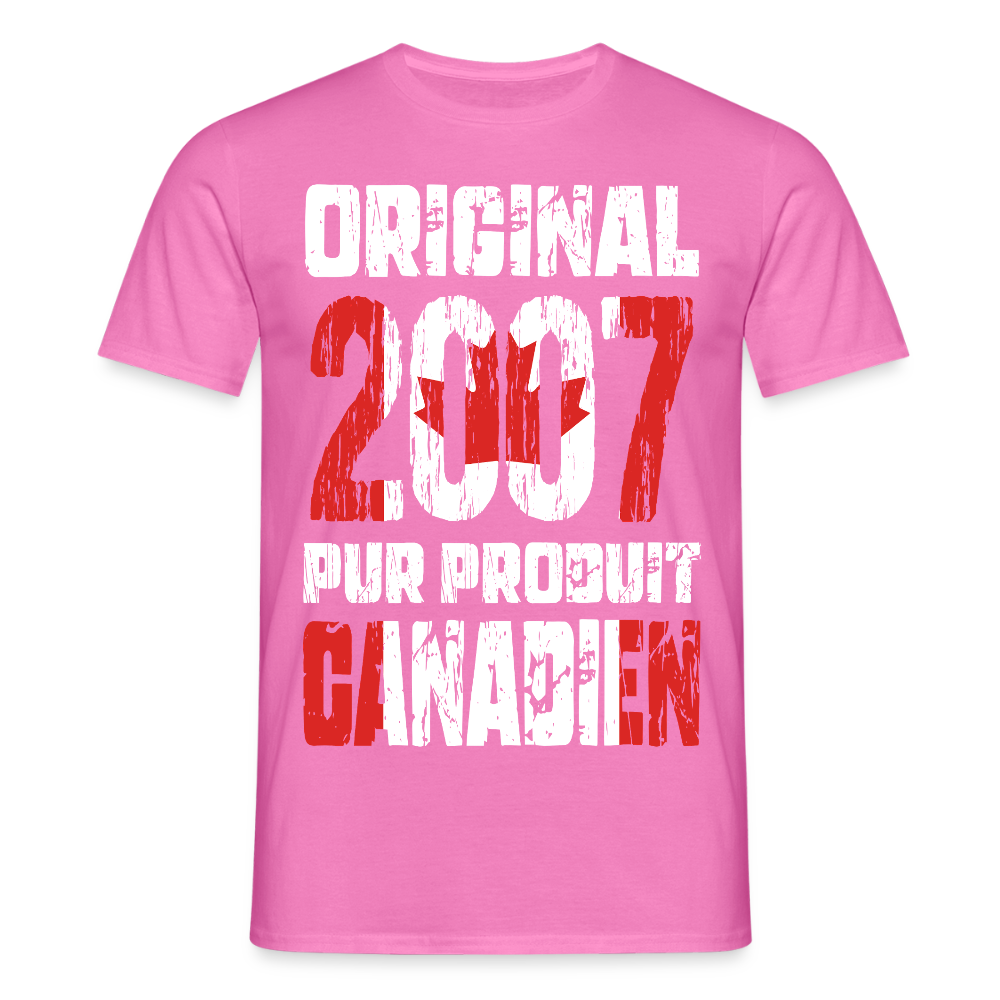 T-shirt Homme - Anniversaire 18 Ans - Original 2007 - Pur produit Canadien - rose