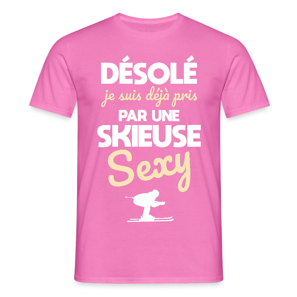 T-shirt Homme - Je suis pris par une skieuse sexy - rose