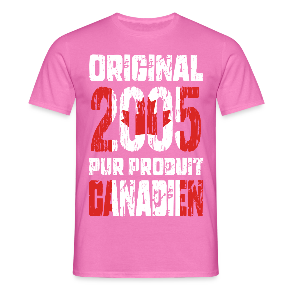 T-shirt Homme - Anniversaire 20 Ans - Original 2005 - Pur produit Canadien - rose