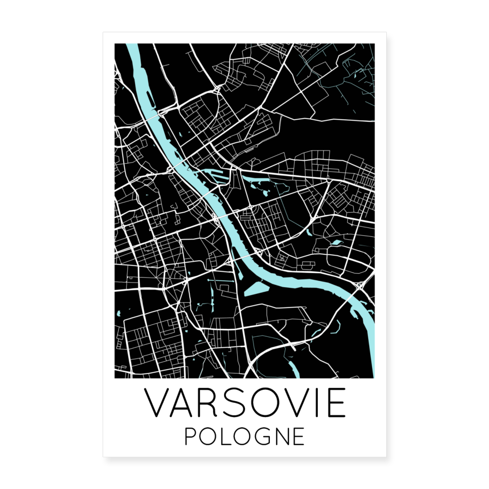 Poster Varsovie - Plan Varsovie - 40 x 60 cm - blanc