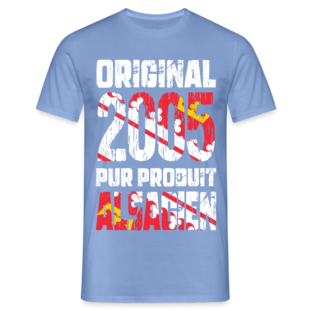 T-shirt Homme - Anniversaire 20 Ans - Original 2005 - Pur produit Alsacien - carolina blue