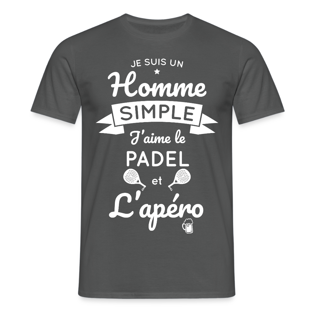 T-shirt Homme - Je Suis un Homme Simple j'aime le Padel et L'apéro - charbon