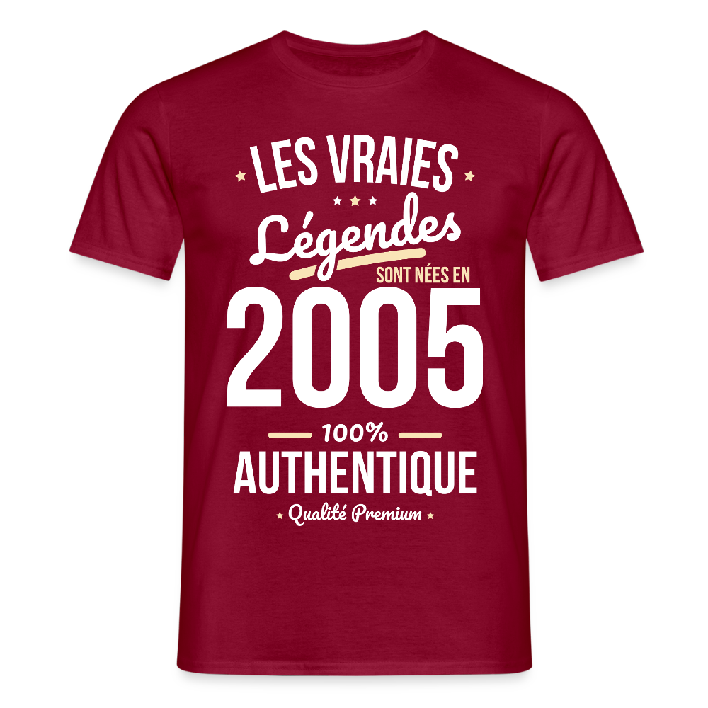 T-shirt Homme - Anniversaire 20 Ans - Les vraies Légendes sont nées en 2005 - rouge brique