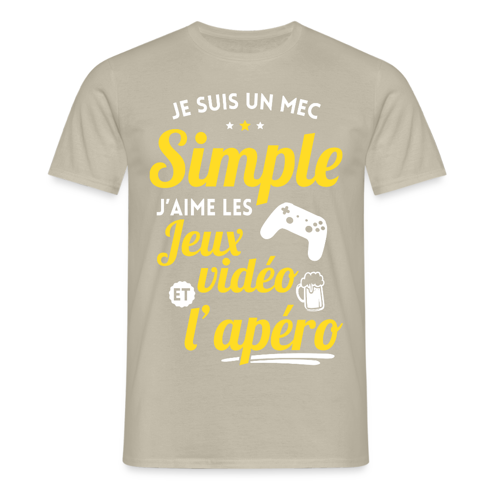 T-shirt Homme - J'aime les jeux vidéo et l'apéro - beige sable
