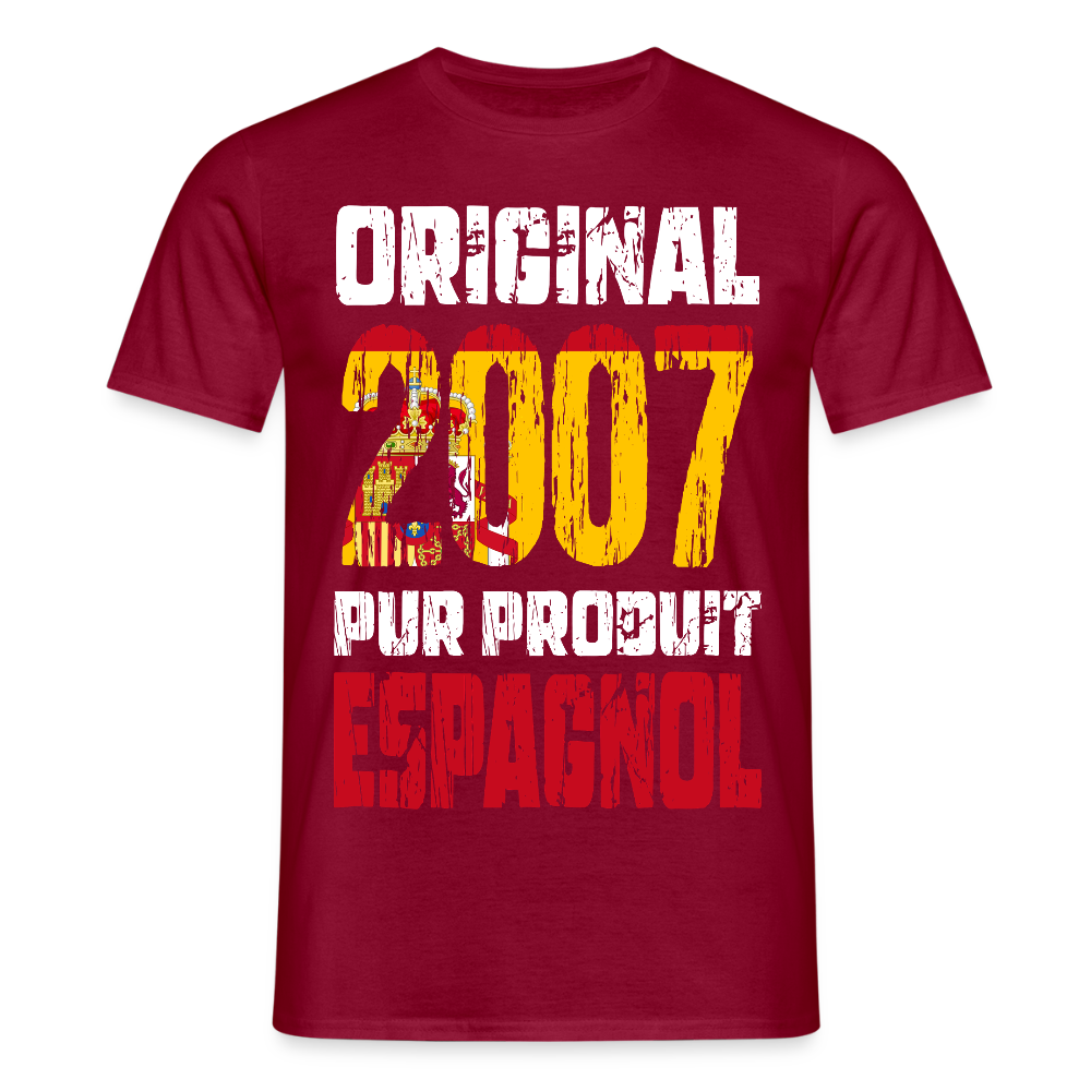 T-shirt Homme - Anniversaire 18 Ans - Original 2007 - Pur produit Espagnol - rouge brique