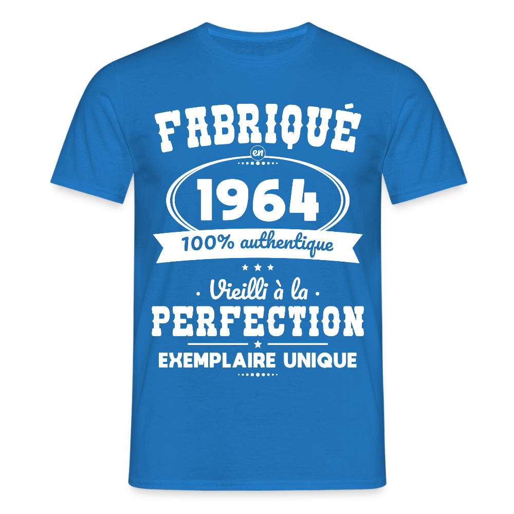 T-shirt Homme - Anniversaire 61 Ans - Fabriqué en 1964 - bleu royal