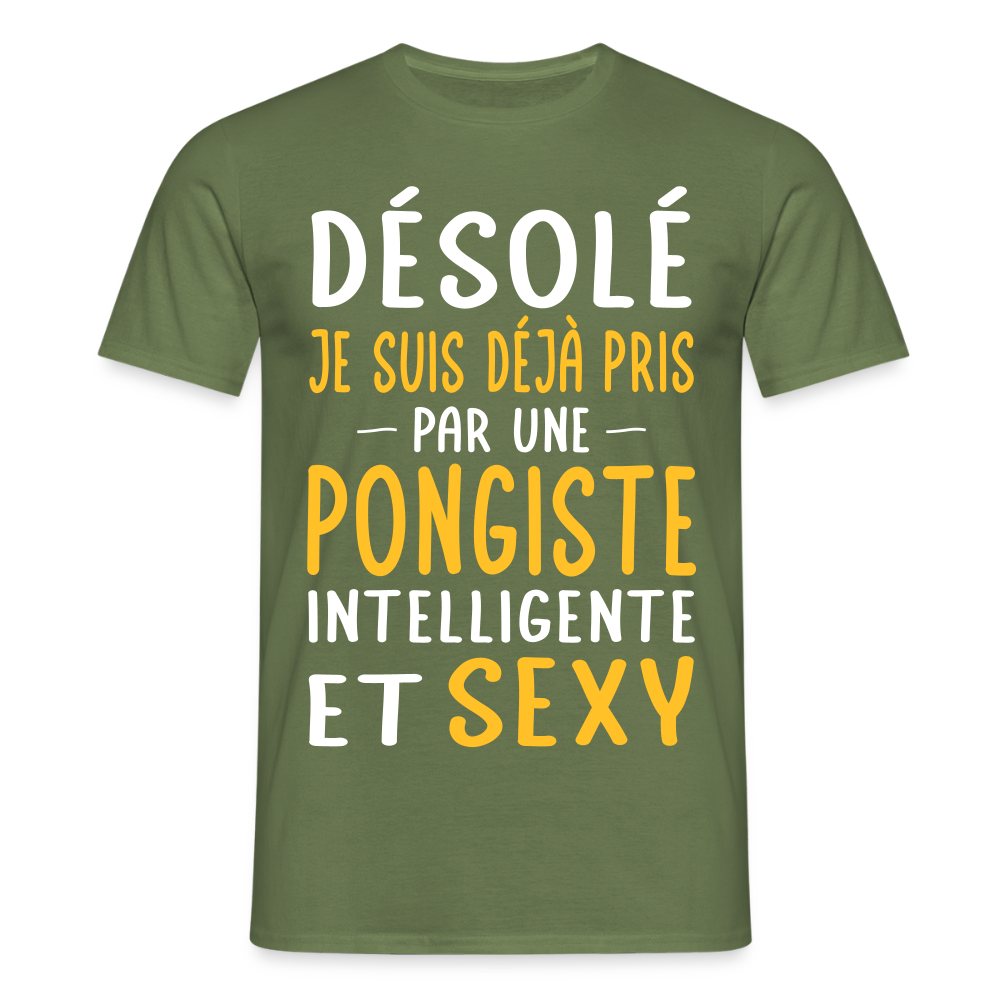 T-shirt Homme - Je suis pris par une pongiste intelligente et sexy - vert militaire