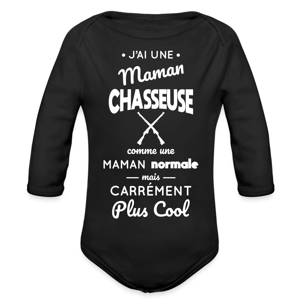 Body Bébé bio manches longues - J'ai une maman chasseuse - noir