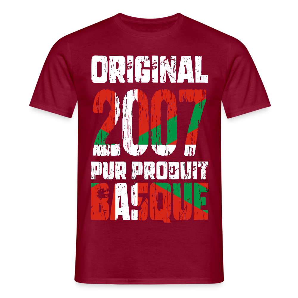 T-shirt Homme - Anniversaire 18 Ans - Original 2007 - Pur produit Basque - rouge brique