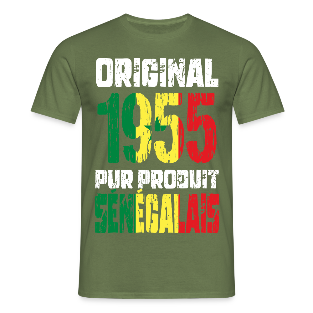 T-shirt Homme - Anniversaire 70 Ans - Original 1955 - Pur produit Sénégalais - vert militaire