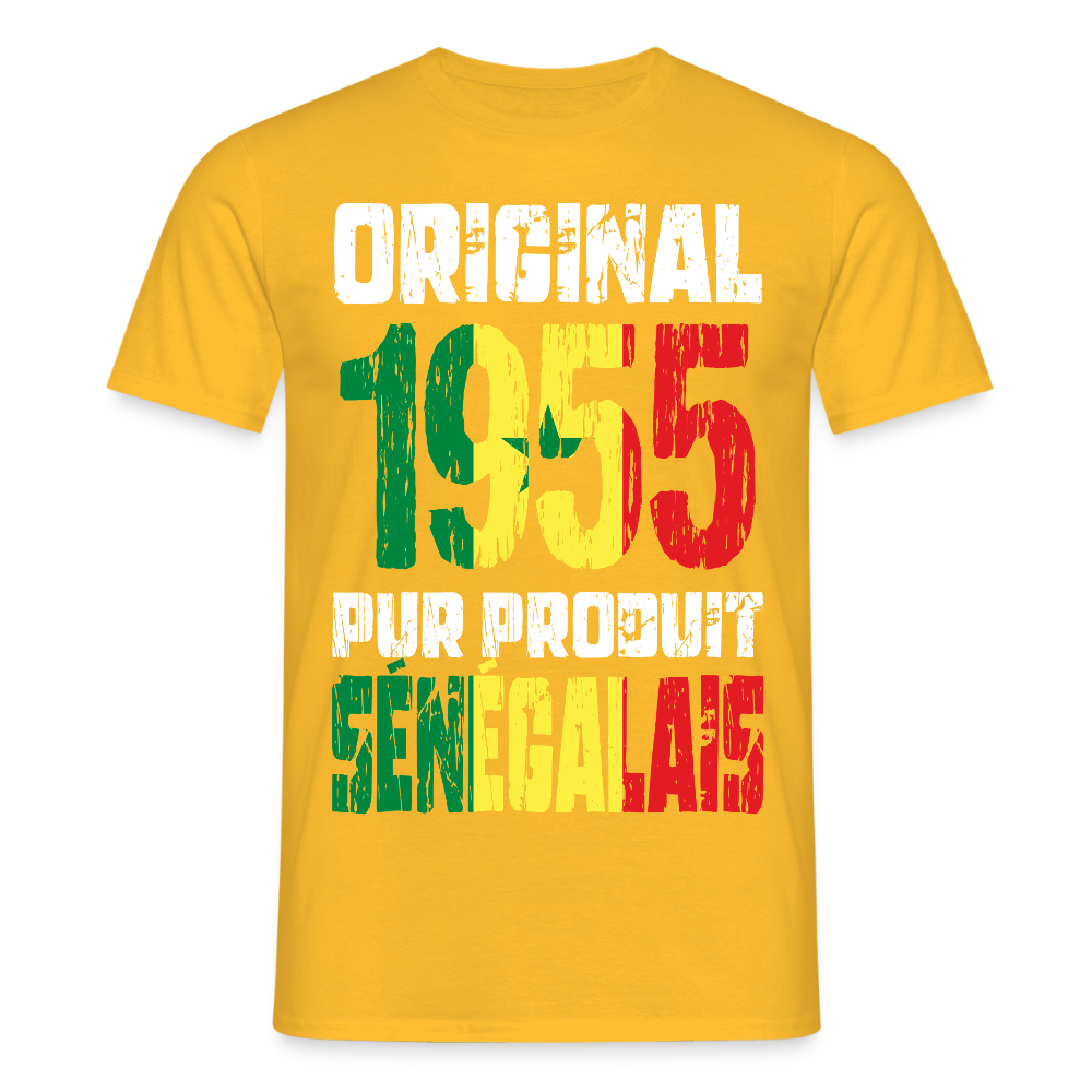 T-shirt Homme - Anniversaire 70 Ans - Original 1955 - Pur produit Sénégalais - jaune
