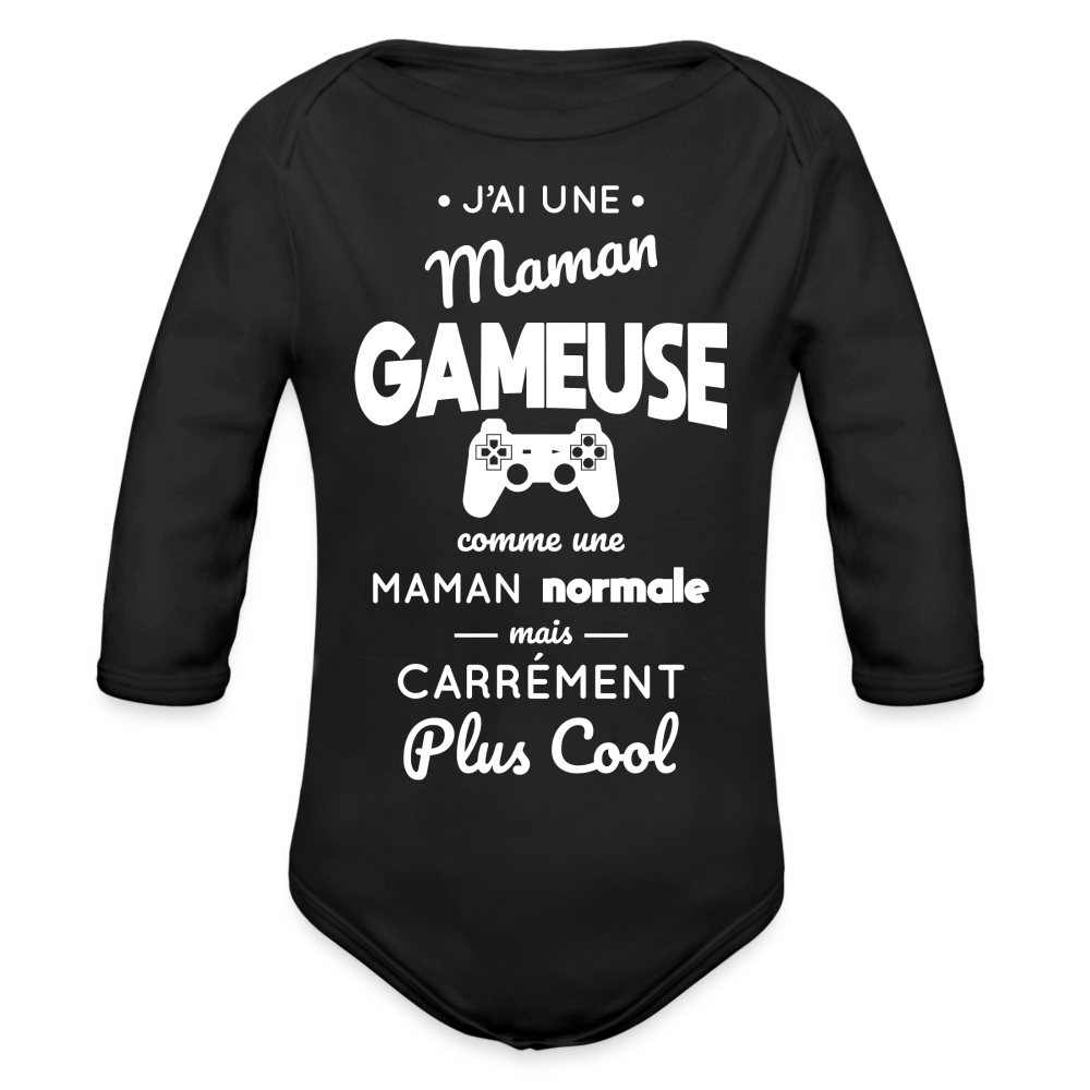 Body Bébé bio manches longues - J'ai une maman gameuse - noir
