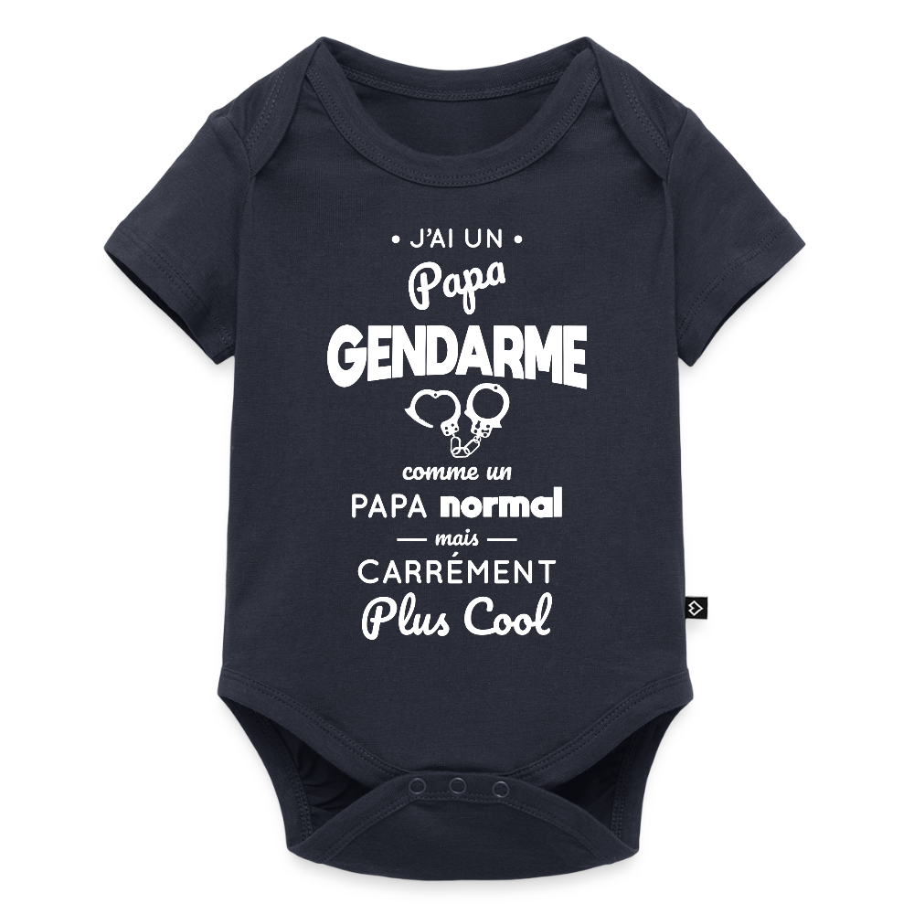 Body Bébé bio manches courtes - J'ai un papa gendarme - bleu marine