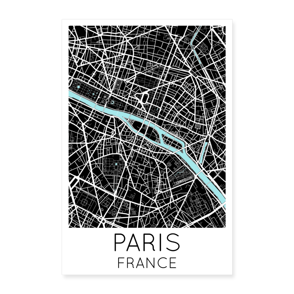Poster Paris - Plan Paris - 60 x 90 cm - blanc