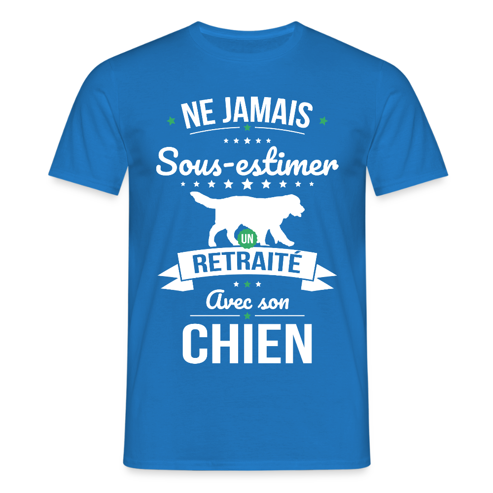 T-shirt Homme - Ne jamais sous-estimer un retraité avec son chien - bleu royal