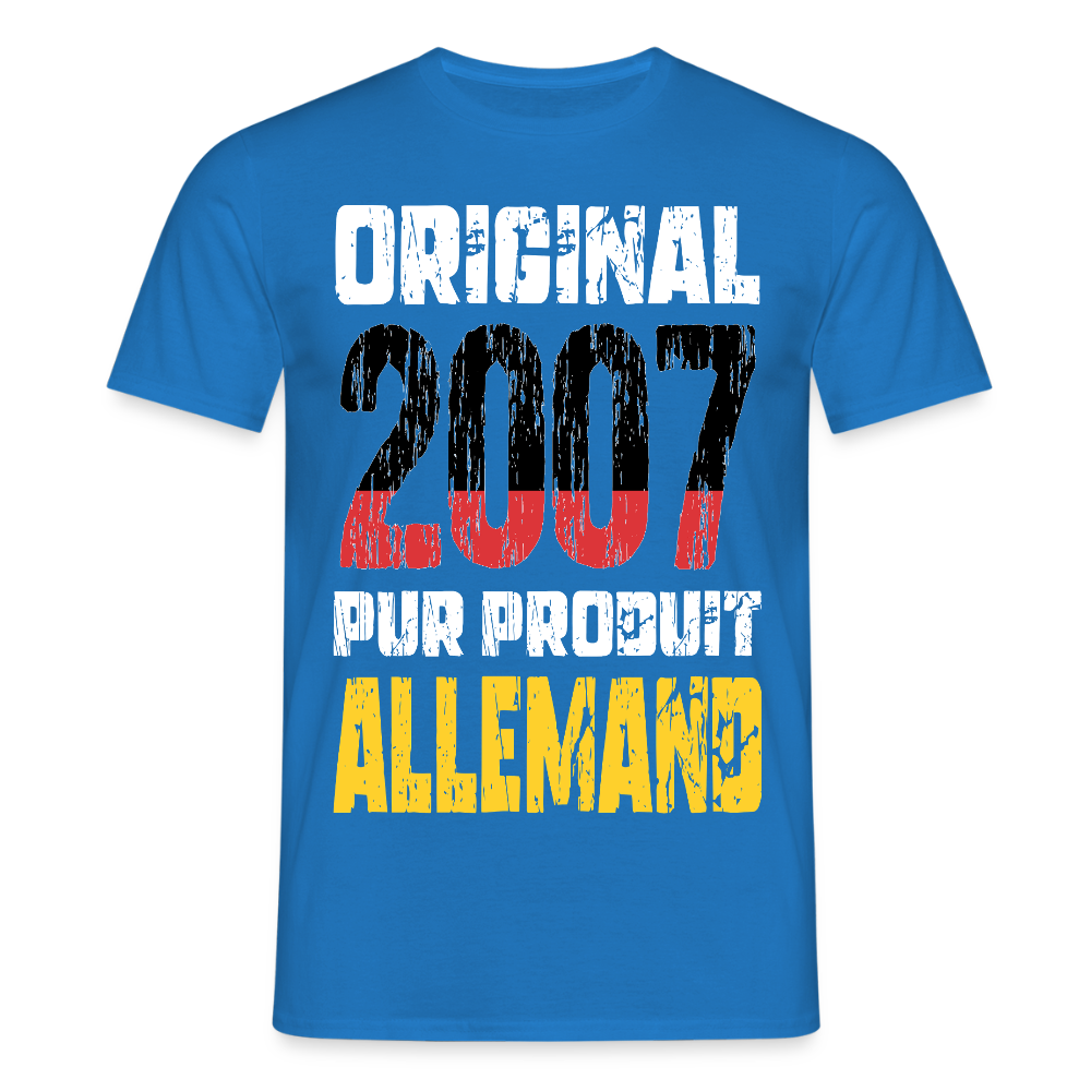 T-shirt Homme - Anniversaire 18 Ans - Original 2007 - Pur produit Allemand - bleu royal