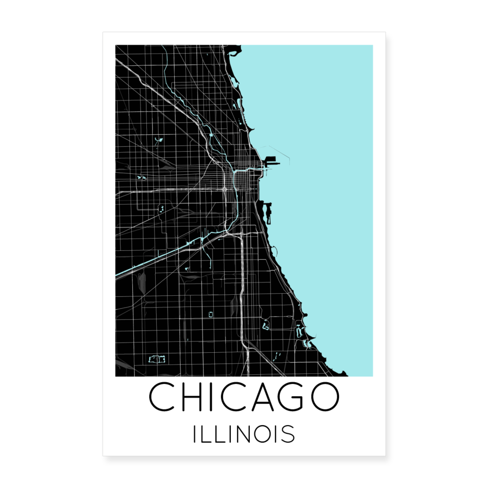 Poster Chicago - Plan Chicago - 60 x 90 cm - blanc