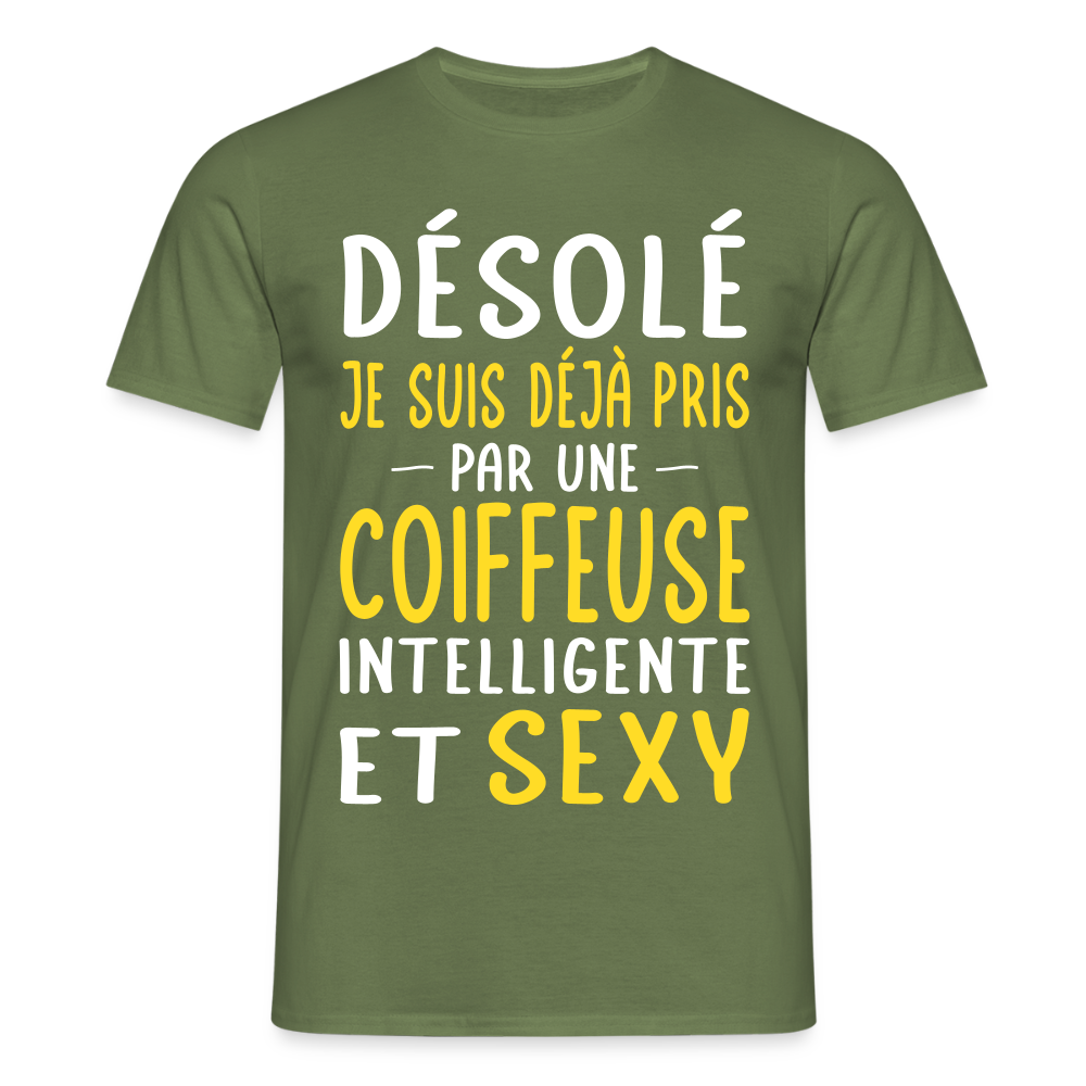 T-shirt Homme - Je suis pris par une coiffeuse intelligente et sexy. - vert militaire