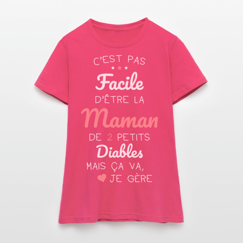 T-shirt Femme - Pas facile d'être la maman de 2 petits diables - rose azalée