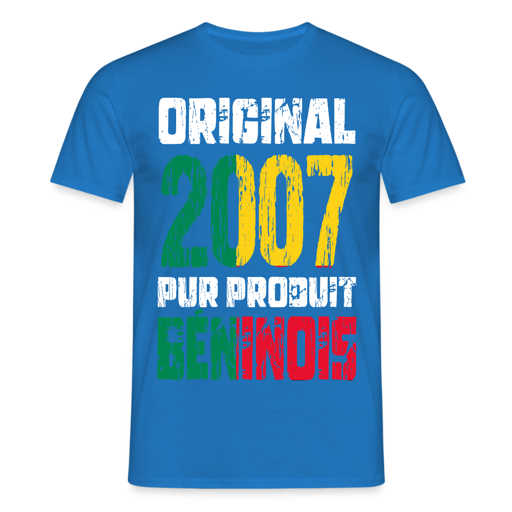 T-shirt Homme - Anniversaire 18 Ans - Original 2007 - Pur produit Béninois - bleu royal