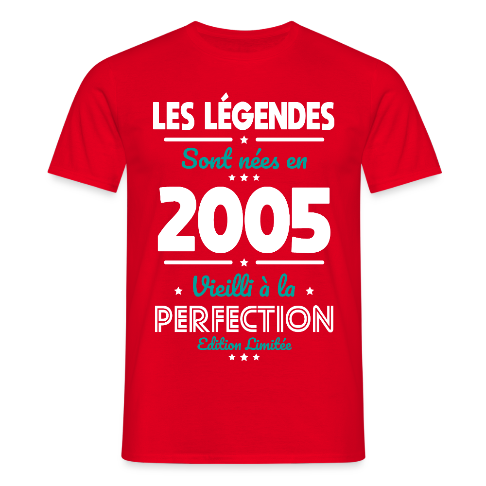 T-shirt Homme - Anniversaire 20 Ans - Les Légendes sont nées en 2005 - rouge