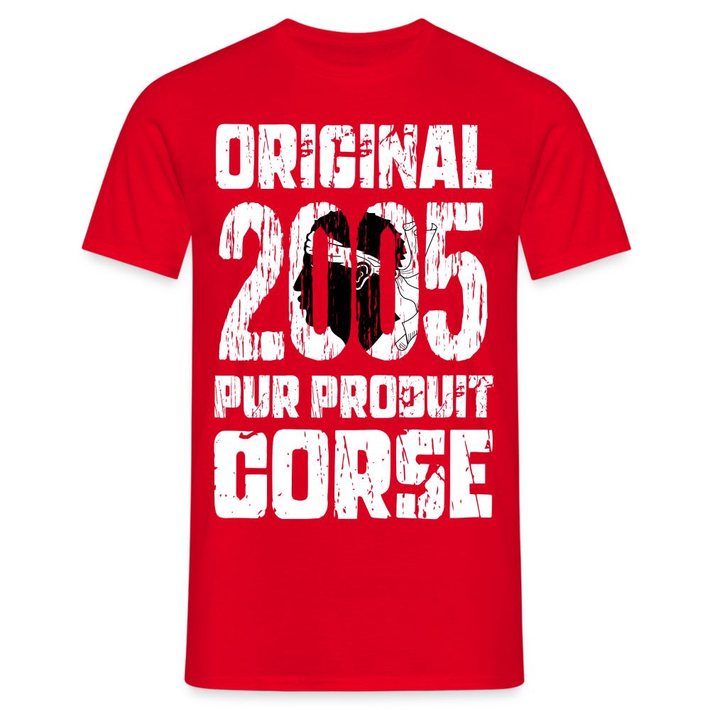 T-shirt Homme - Anniversaire 20 Ans - Original 2005 - Pur produit Corse - rouge