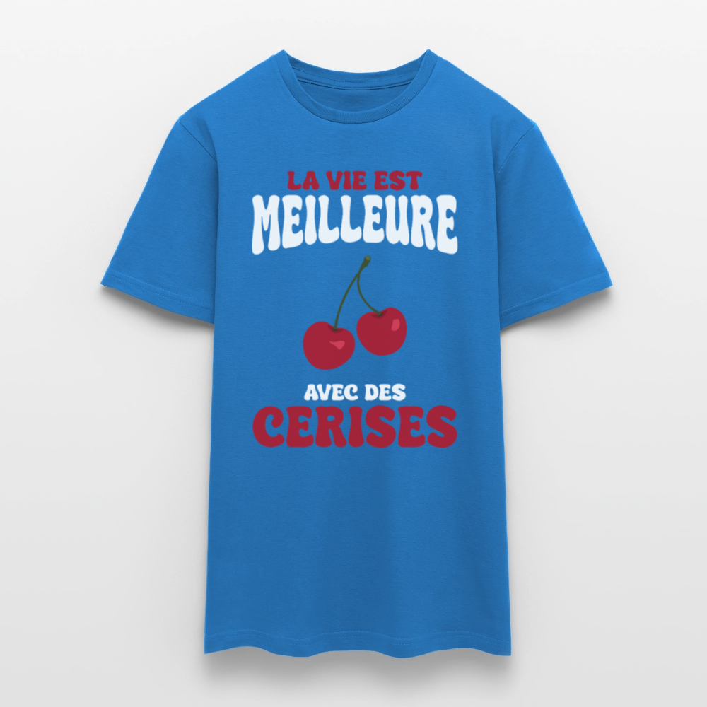 T-shirt Homme - La vie est meilleure avec des cerises - bleu royal
