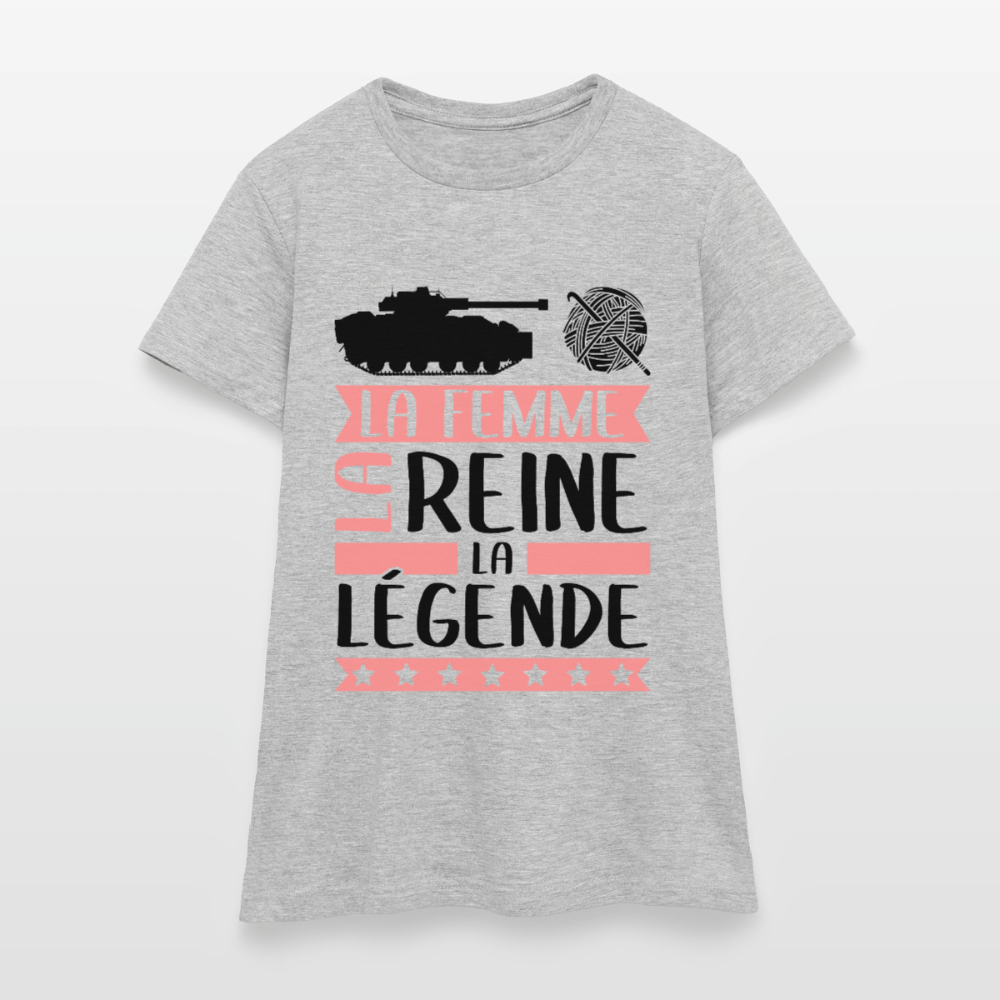 T-shirt femme coloris clair Charlène en rébus – La femme, la reine, la légende - gris chiné
