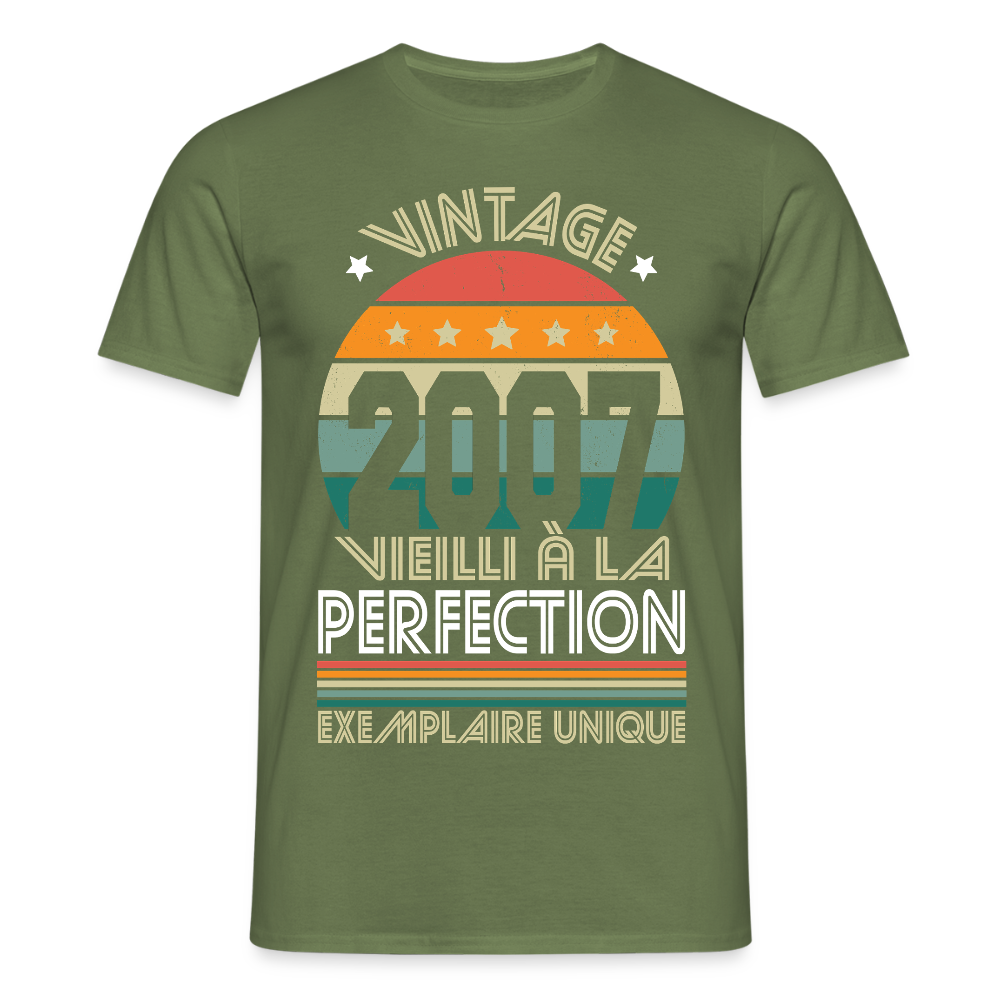 T-shirt Homme - Anniversaire 18 Ans - Vintage 2007 - vert militaire